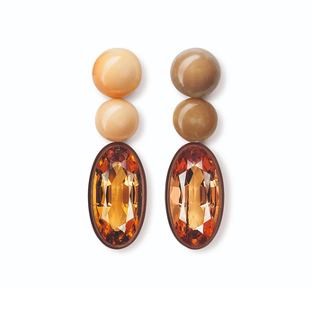Earrings with Imperial topaz and conch pearls in pink gold and copper