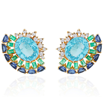 'Magic' earrings with topaz, emerald, sapphire and diamonds in yellow gold