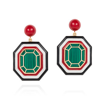 Grab and Go earrings in yellow gold, enamel and malachite