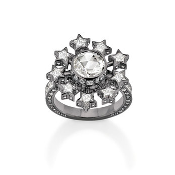 Moon and Stars twisting ring embellished with diamonds