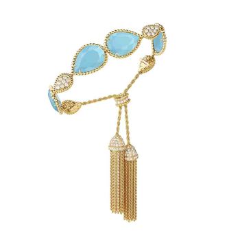 Serpent Bohème Bracelet Pompon set with turquoise and diamonds in yellow gold