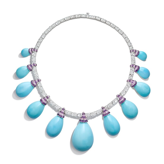 Mediterranean necklace with turquoise, sapphires and diamonds