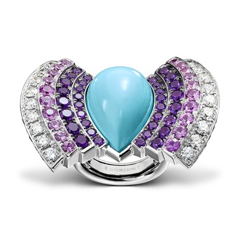 Mediterranean collection ring with 18 cts turquoise, sapphires, amethysts and diamonds