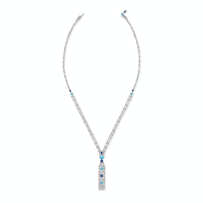 Brownstone necklace with turquoise, sapphires and diamonds 