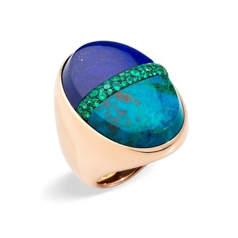 Pomellato Armonie Minerali ring with lapis lazuli, chrysocolla and emeralds