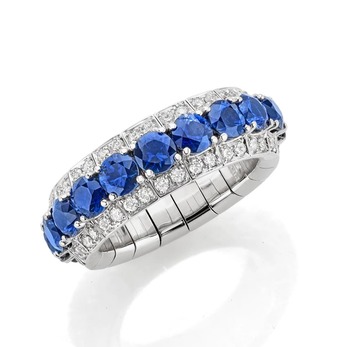 Stretchy Expandable collection ring with sapphires and diamonds