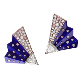Fan earrings with lapis lazuli and diamonds