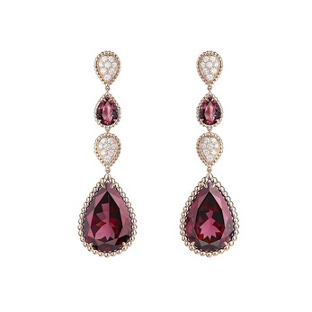 Serpent Boheme earrings with rhodolite garnets and diamonds in rose gold