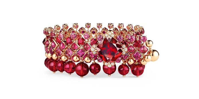 Chaumet Aria Passionata bracelet with 9.19ct rhodolite garnet, rubies, tourmalines and diamonds in rose gold and lacquer from the Chaumet est Une Fête collection 