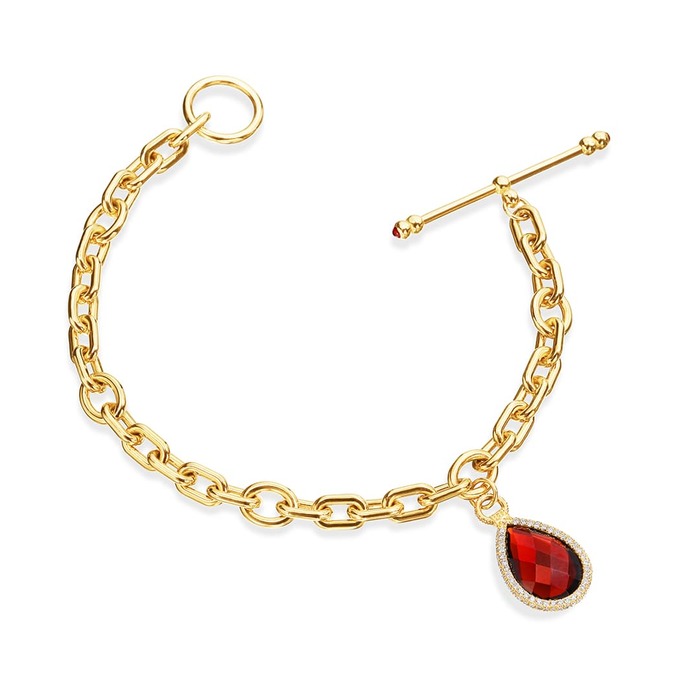 Flip Charm bracelet with garnet and diamonds in yellow gold
