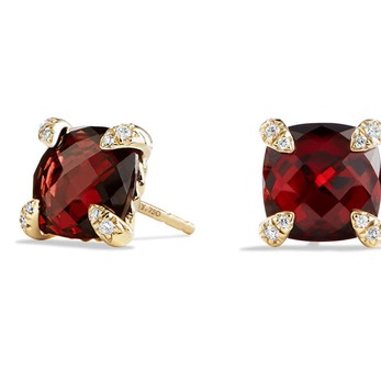 Châtelaine earrings with garnet and diamonds in yellow gold