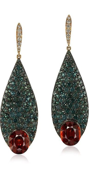Earrings with 9.69ct spessartite garnets, 9.20ct colour changing garnets and spinels in pink and blackened gold