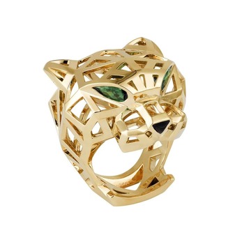 Panthere de Cartier ring with tsavorite garnets and onyx in yellow gold