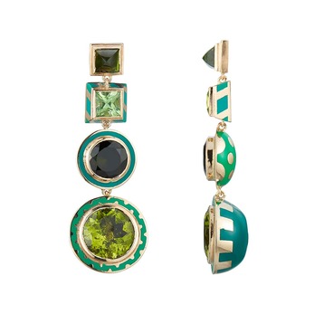 Memphis Candy earrings with peridot, tsavorite and tourmaline in enamel, lacquer and yellow gold