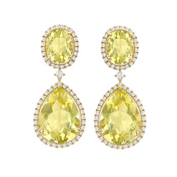 Earrings with lemon quartz and diamonds in yellow gold