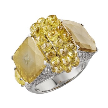 Yuma ring with yellow and colourless diamonds in white gold