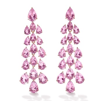 Waterfall Earrings with pink amethyst in yellow gold