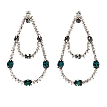 Earrings with diamonds and tourmalines in white gold