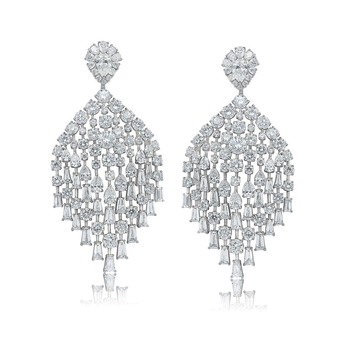 Peacock grand earrings with diamonds in white gold