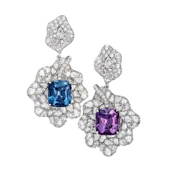 Earrings with spinels and diamonds in white gold