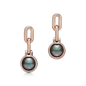 City HardWear Tahitian black pearl link earrings in 18-carat rose gold