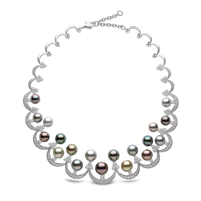 Tropic high jewellery natural colour Tahitian pearl necklace with diamonds 