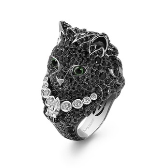 Wladimir ring set with black sapphires, tsavorites and diamonds in white gold, from the Paris Vu de 26 high jewellery collection