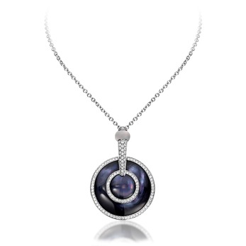Luna black mother-of-pearl pendant necklace with diamonds