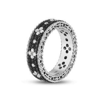 Roberto Coin Fleur de Lis ring in white gold with black and white diamonds