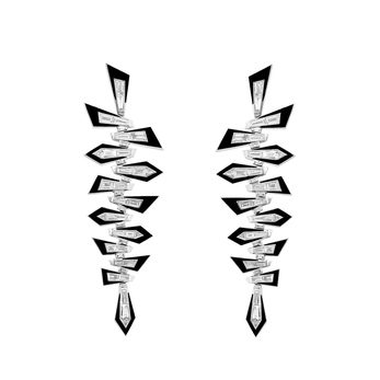 Dynamite Shattered earrings in 18 carat white gold, with tapered baguette-cut and trilliant-cut white diamonds, and black enamel