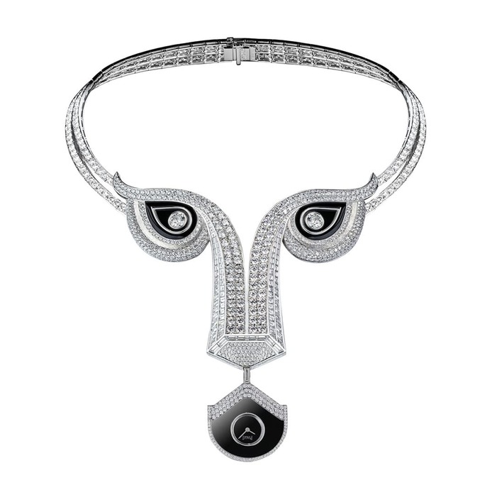 Limelight Exceptional secret watch necklace, crafted from 18-carat white gold and set with baguette-cut diamonds