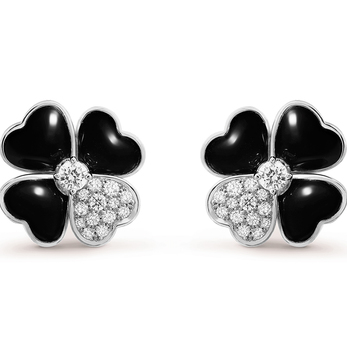 Diamond and onyx Cosmos earrings in white gold