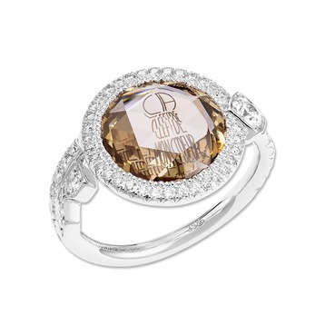 Tattooed Diamond Clef de Mon Coeur brown diamond solitaire ring with white diamonds in 18k white gold  