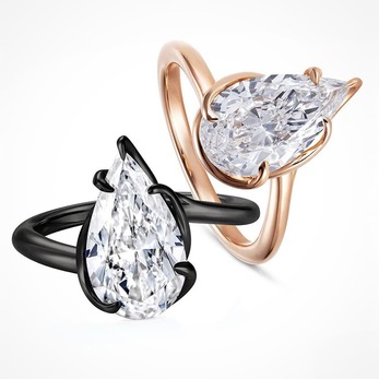 Rebel pear-shaped diamond rings in rose gold and black gold 