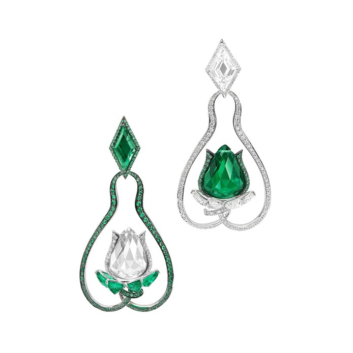 Diamond and emerald Tulip earrings 