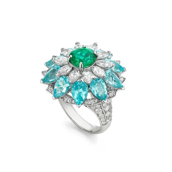 Emerald, diamond and Paraiba tourmaline ring from the Colour Journeys High Jewellery capsule collection 