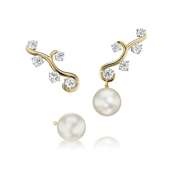 White pearl and diamond earrings with a detachable pearl drop