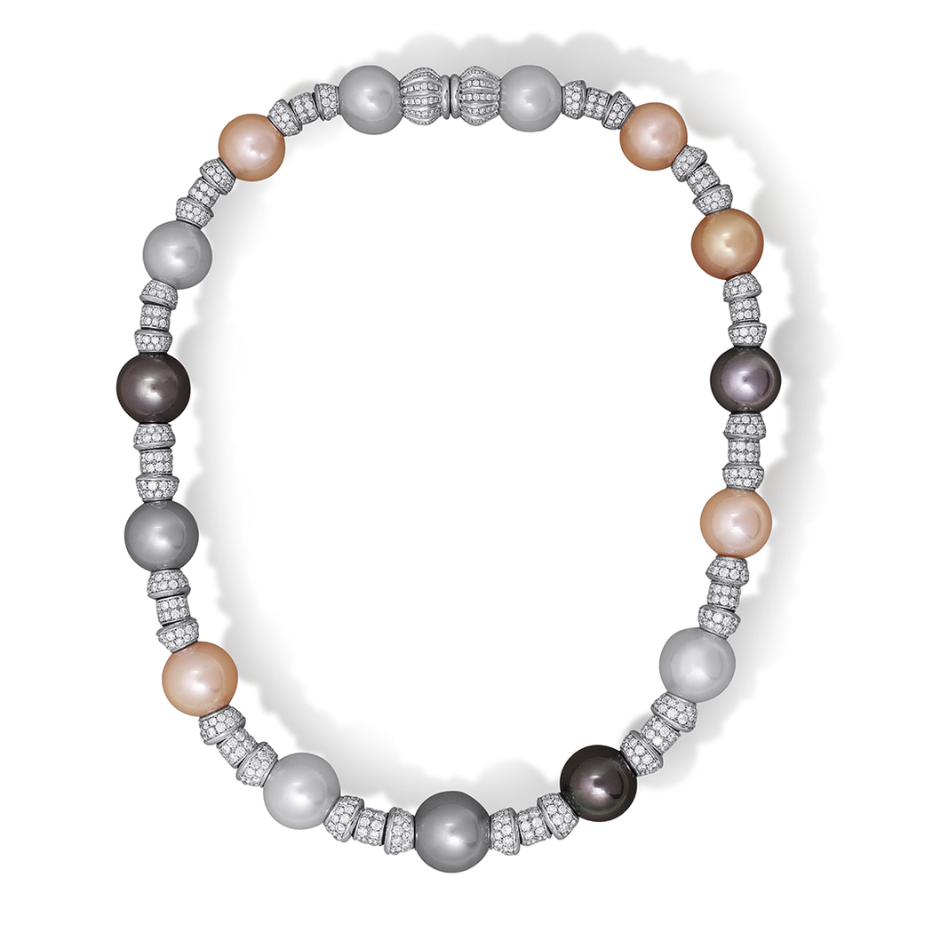 Multi-colour pearl and diamond necklace 