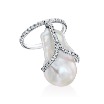 Baroque pearl and diamond ring 