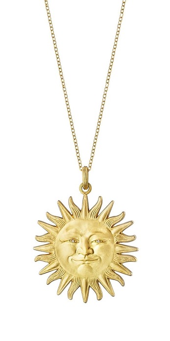 Sunface pendant with diamond eyes in 18k yellow gold 