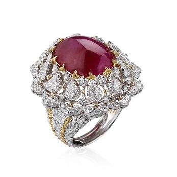 Cabochon ruby and diamond cocktail ring 