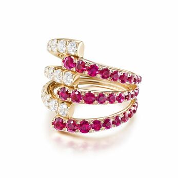 Lola Triple ring in 18k rose gold with diamonds and rubies