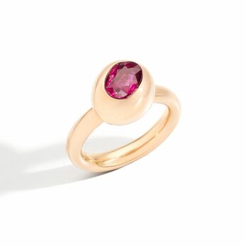 NUVOLA ring in Fairmined rose gold with an oval-shaped Greenland ruby