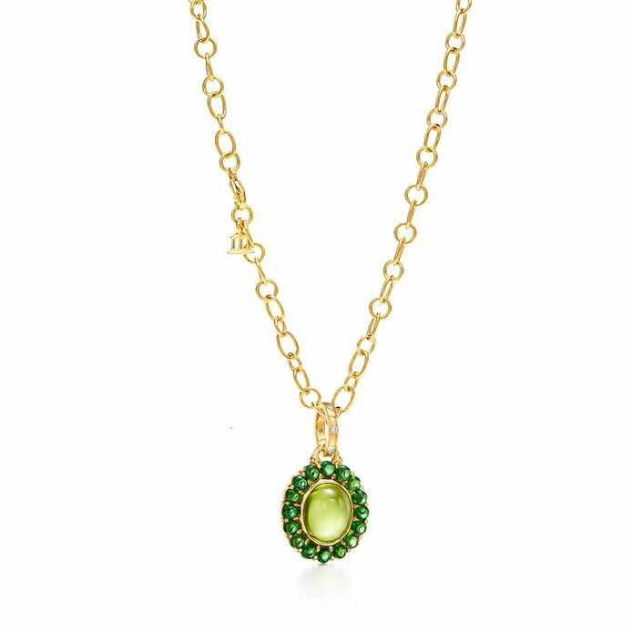 Dreamcatcher pendant necklace in 18k yellow gold with peridot, tsavorites and diamonds