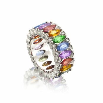 Amore eternity band with marquise-cut multi-coloured sapphires