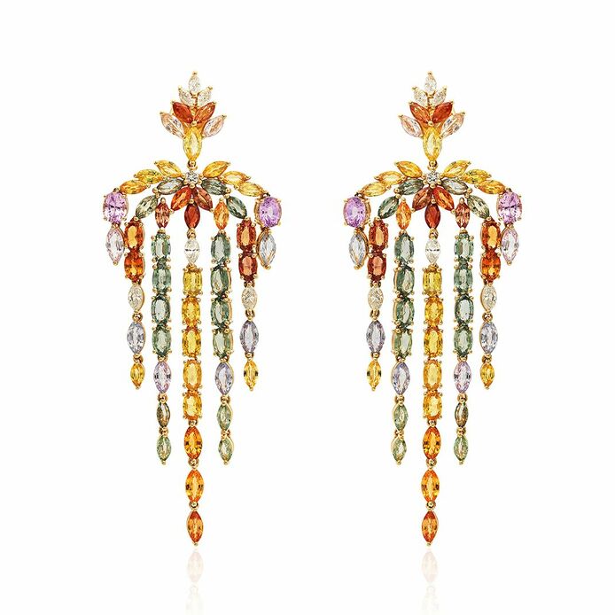 Desert Blooms Wildflower chandelier earrings with fancy-colour sapphire 