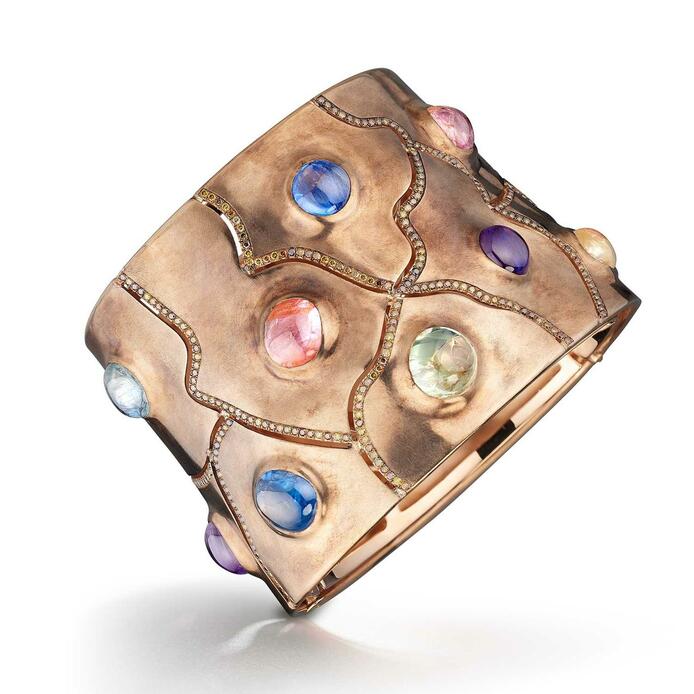 Bracelet with multicoloured cabochon sapphires and diamonds