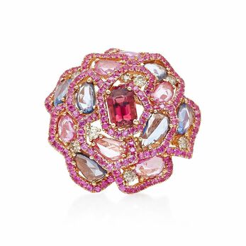 Multi-colour sapphire flower ring 