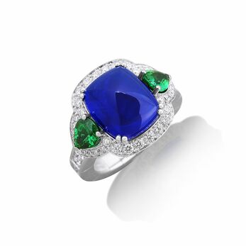 Xpandable sapphire and emerald ring with diamonds