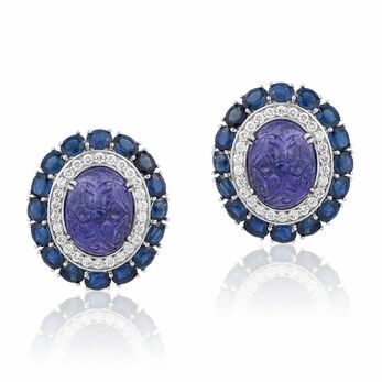 Carved gemstone and diamond earrings 
